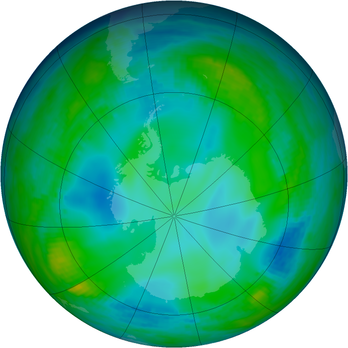 Antarctic ozone map for 02 June 1991